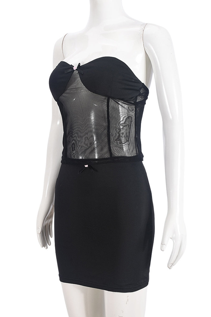 Strapless Mesh Bodycon Skirt Set