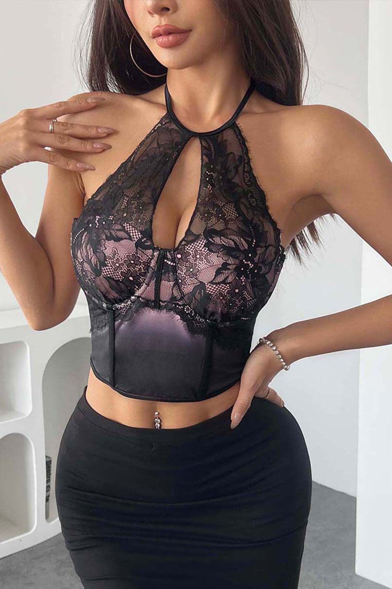 Lace Halter Bodycon Crop Top