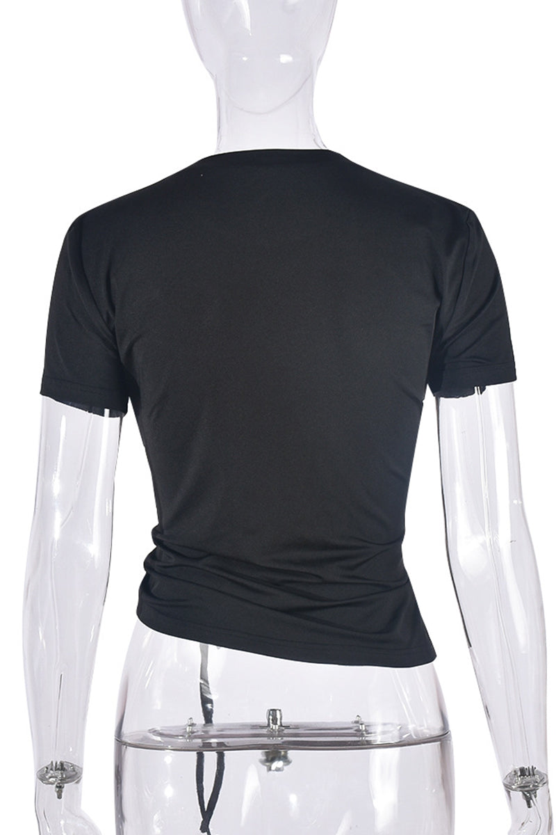 Embellished Heart Ruched T-Shirt