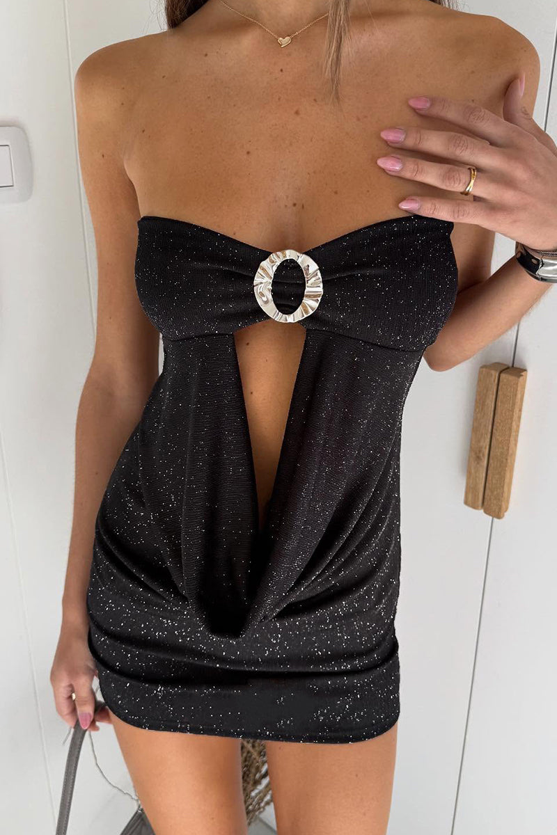Sparkly Strapless Cutout Mini Dress