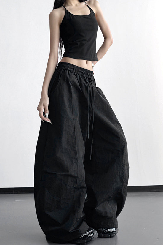 Wide-Leg Drawstring Casual Pants