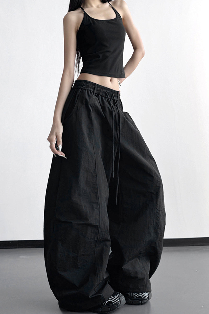 Wide-Leg Drawstring Casual Pants