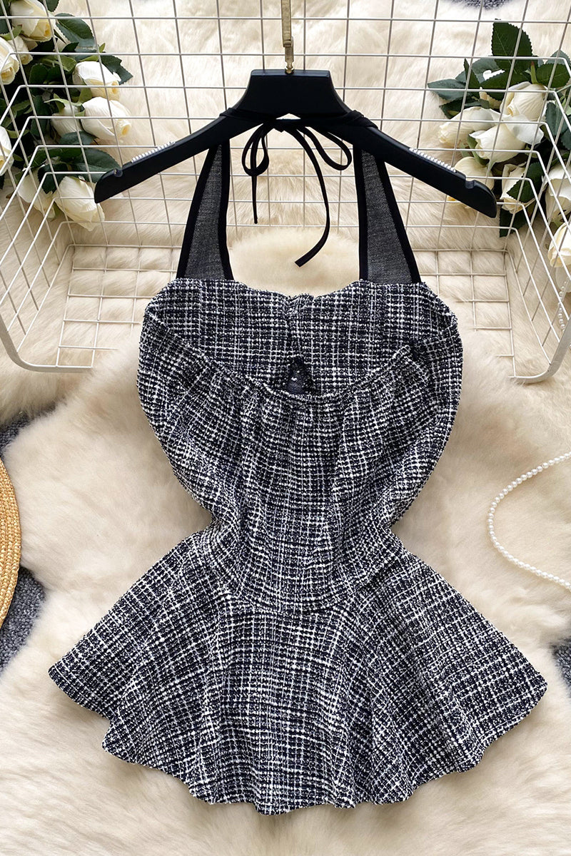 Buttoned Peplum Halter Top