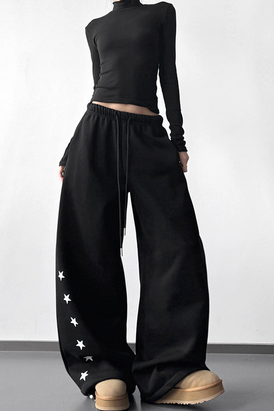 Star Embellished Wide-Leg Casual Pants
