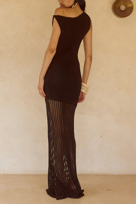Off-Shoulder Maxi Dress with Distressed Hem