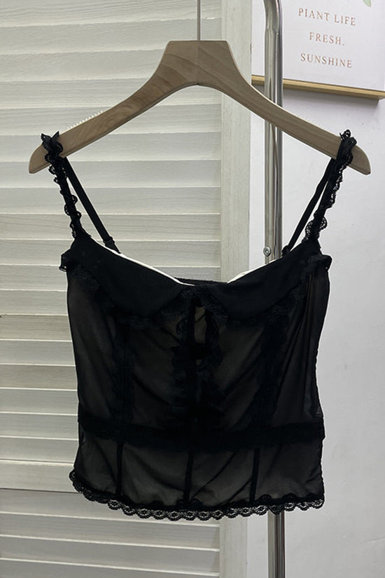 Lace Trim Sheer Sleeveless Tank Top