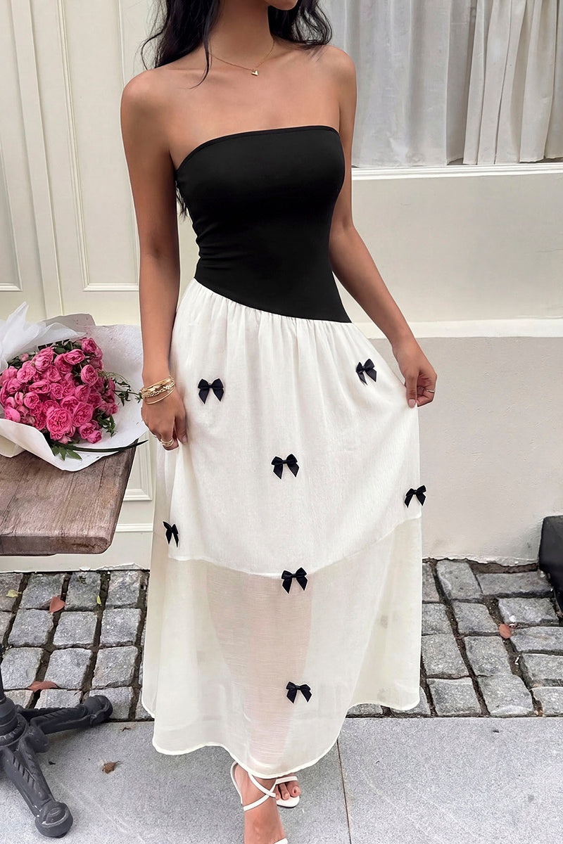 Strapless Bow Embellished Casual Dress