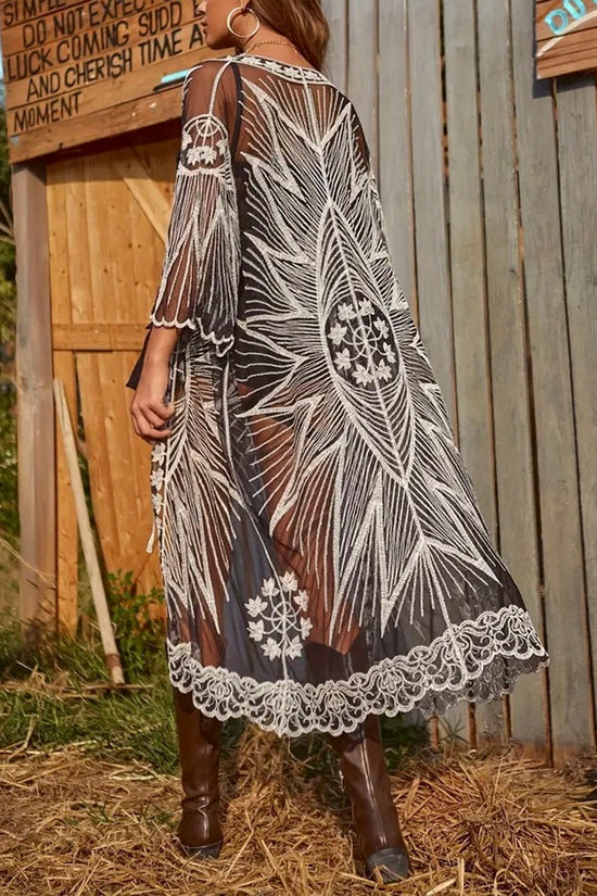 Patterned Sheer Longline Cover-Up