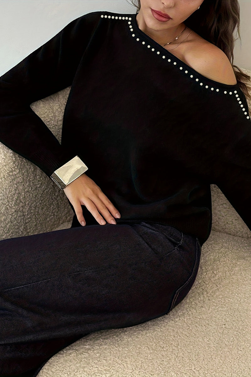 Studded Off-Shoulder Casual Top