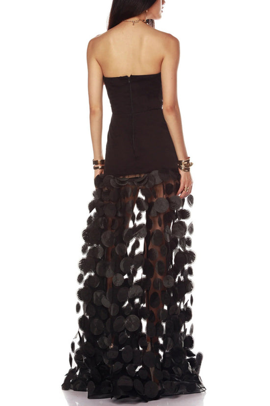 Strapless Sheer Polka Dot Evening Gown