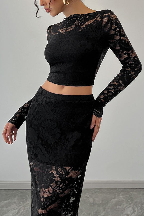 Elegant Lace Long Sleeve Skirt Set