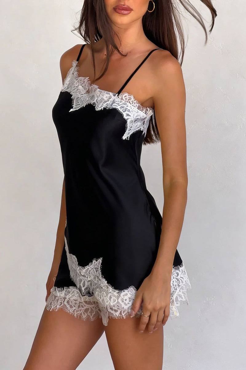 Lace Trim Sleeveless Shorts Set