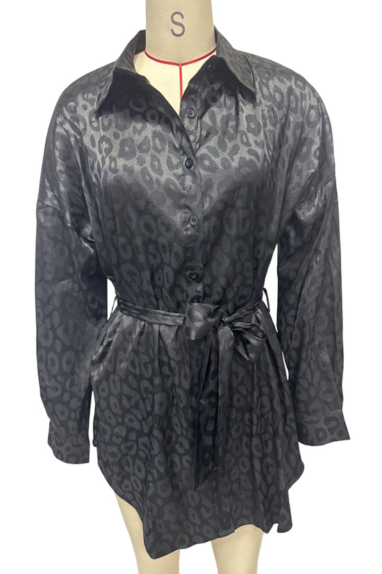 Leopard Print Long Sleeve Button-Up Blouse