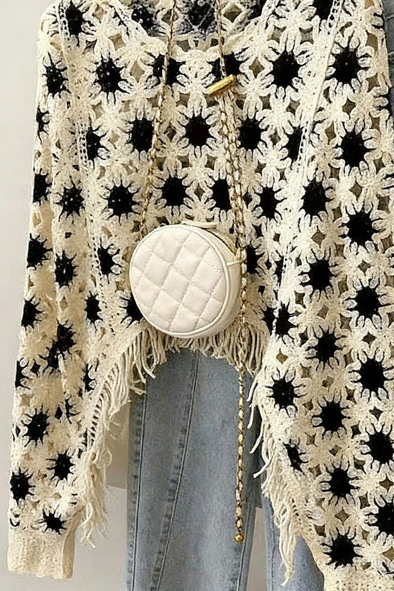 Lace Knit Fringe Cropped Top