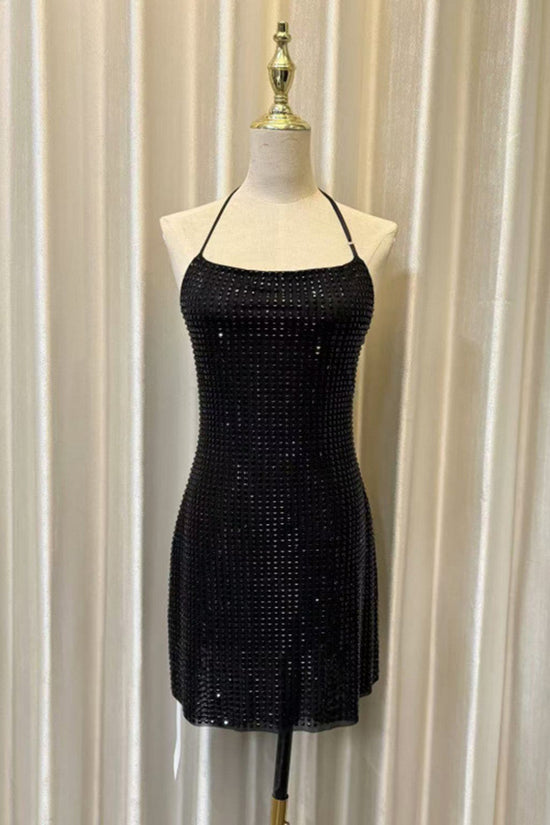 Rhinestone Halter Mini Dress