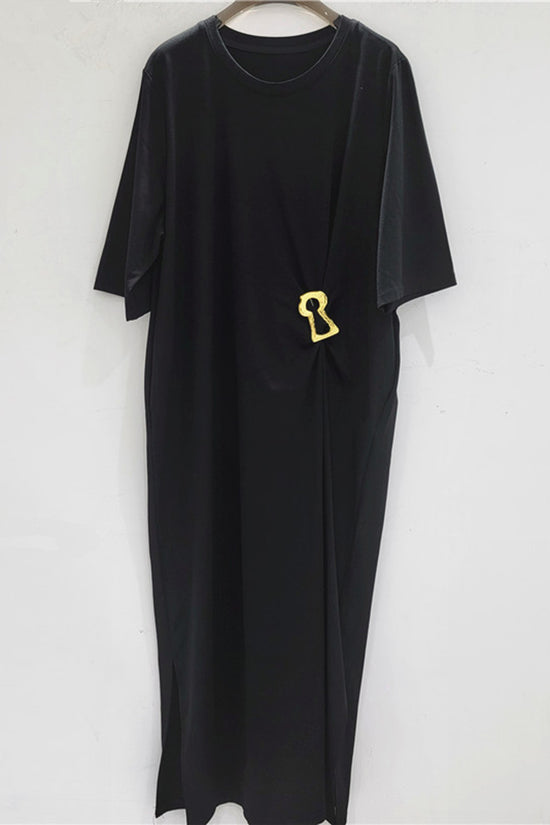 Keyhole Accent Loose T-Shirt Dress