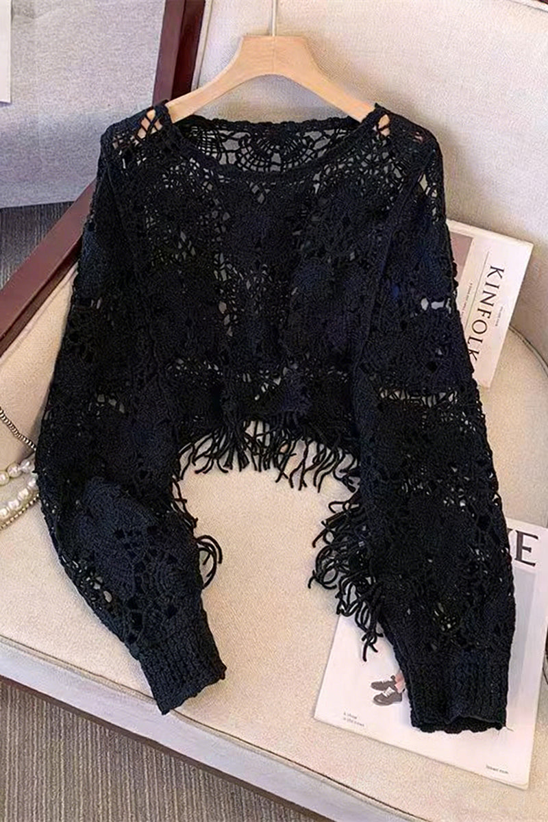 Elegant Cropped Open-Knit Top