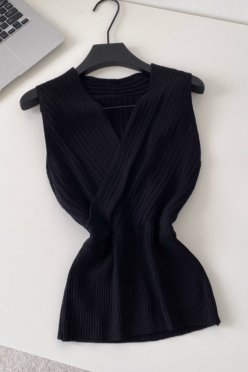 Ribbed Wrap Front Sleeveless Top