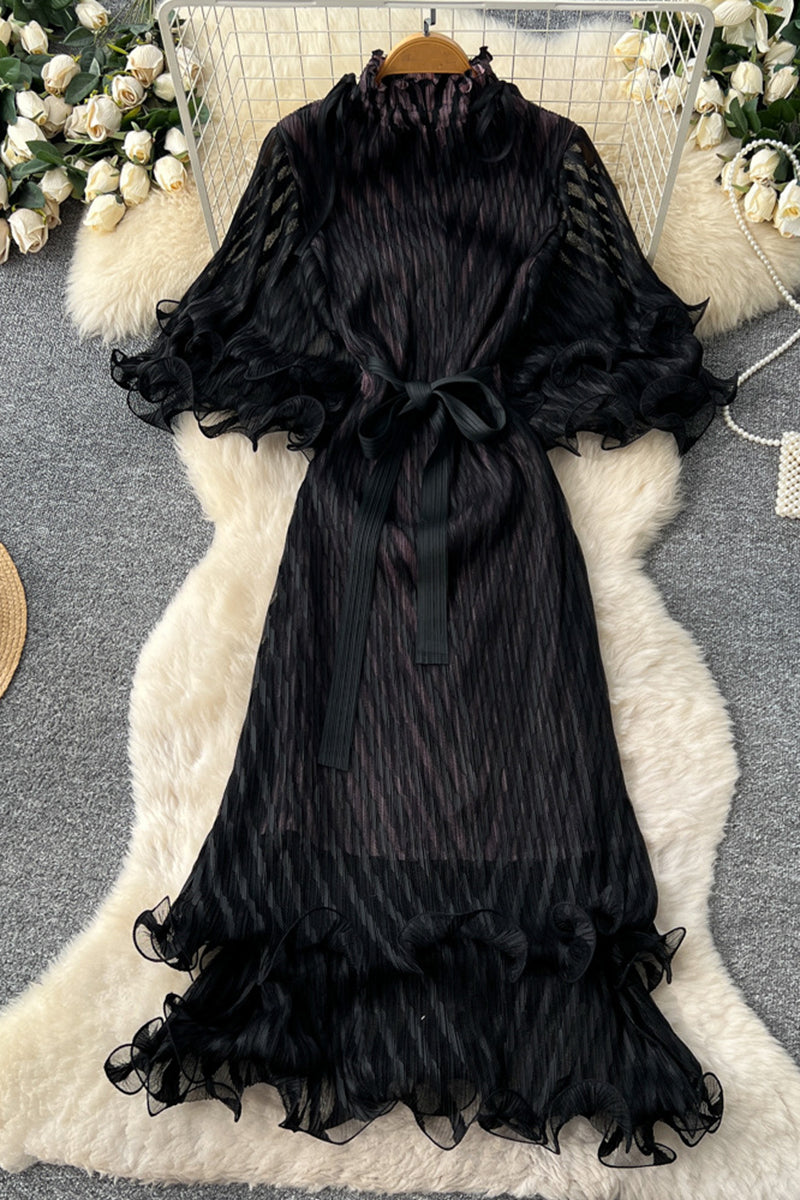 Flowy Striped Ruffle Midi Dress