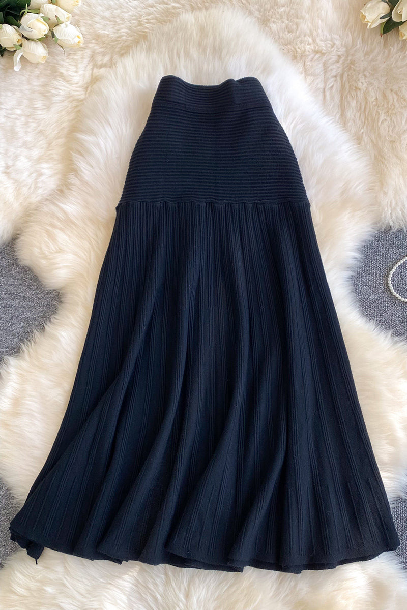 Elegant Knit Pleated Midi Skirt