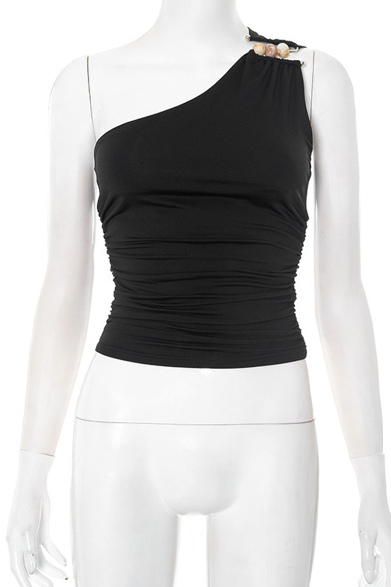 Chic One-Shoulder Ruched Tank Top