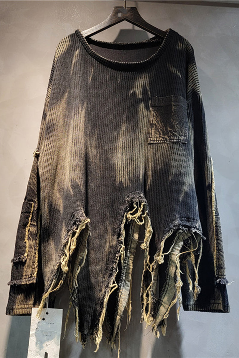 Distressed Patchwork Oversized Sweater