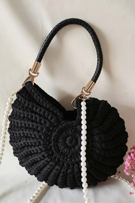 Chic Knit Handbag with Pearl Strap