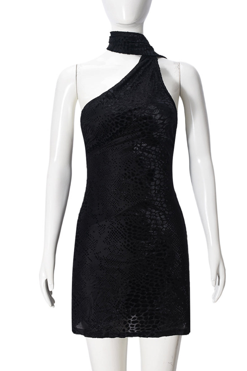 Asymmetric Halter Neck Bodycon Dress