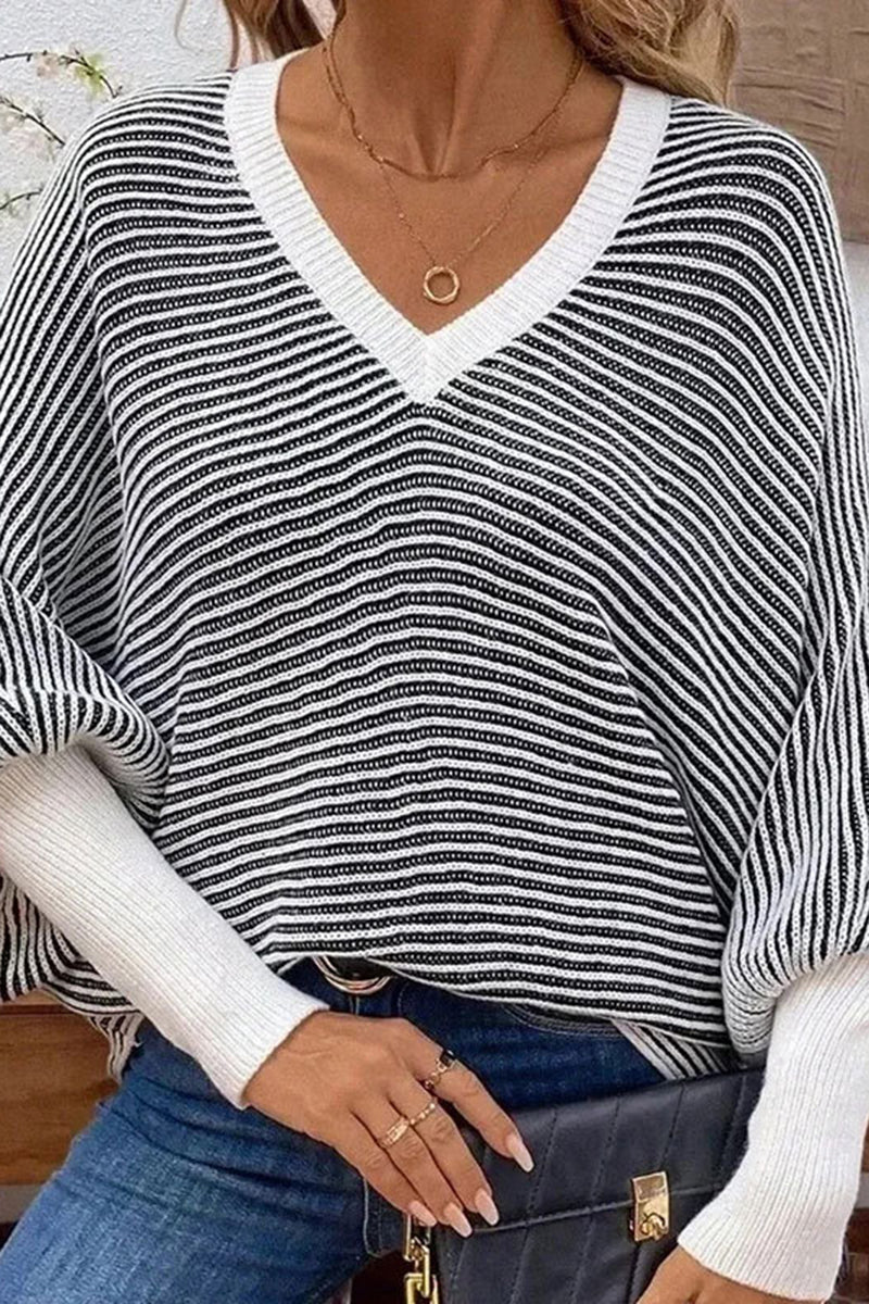 Striped V-Neck Oversized Sweater