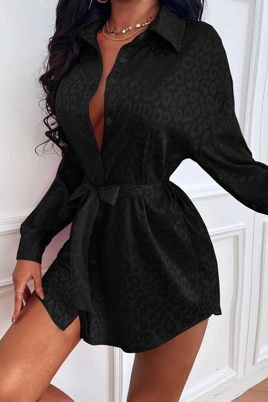Leopard Print Long Sleeve Button-Up Blouse