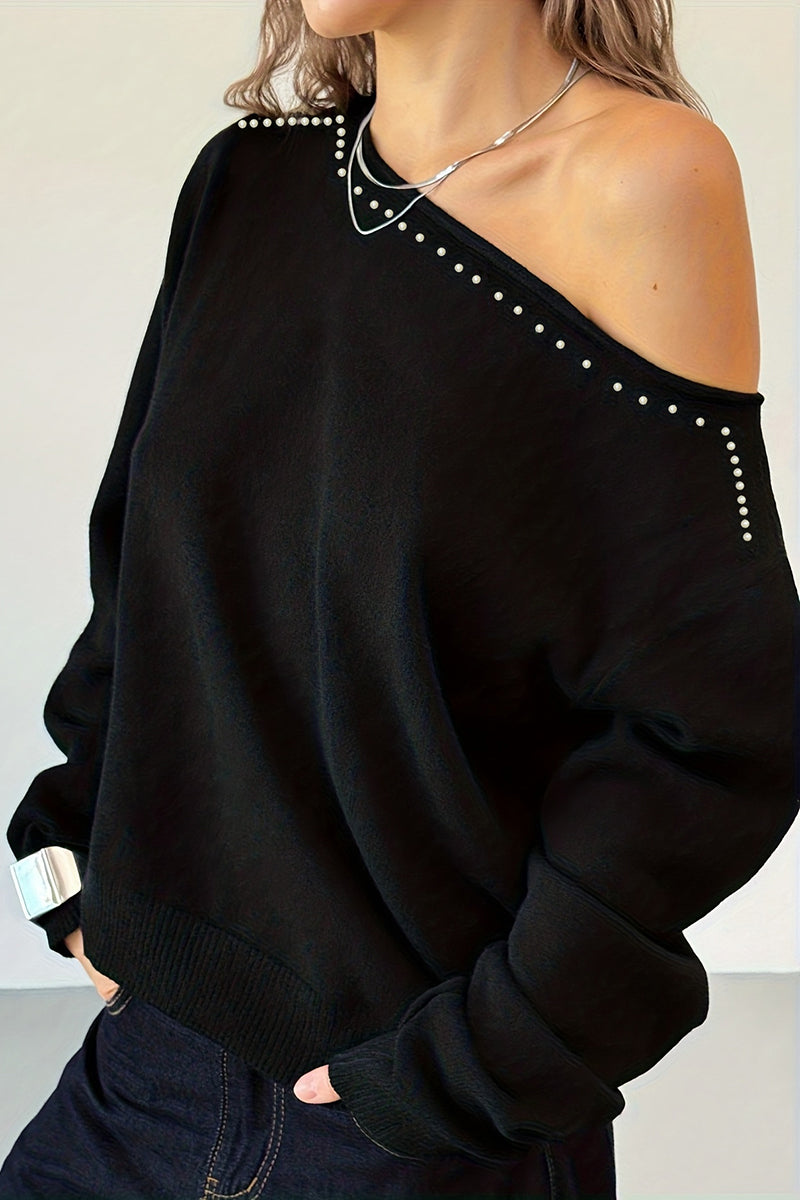 Studded Off-Shoulder Casual Top