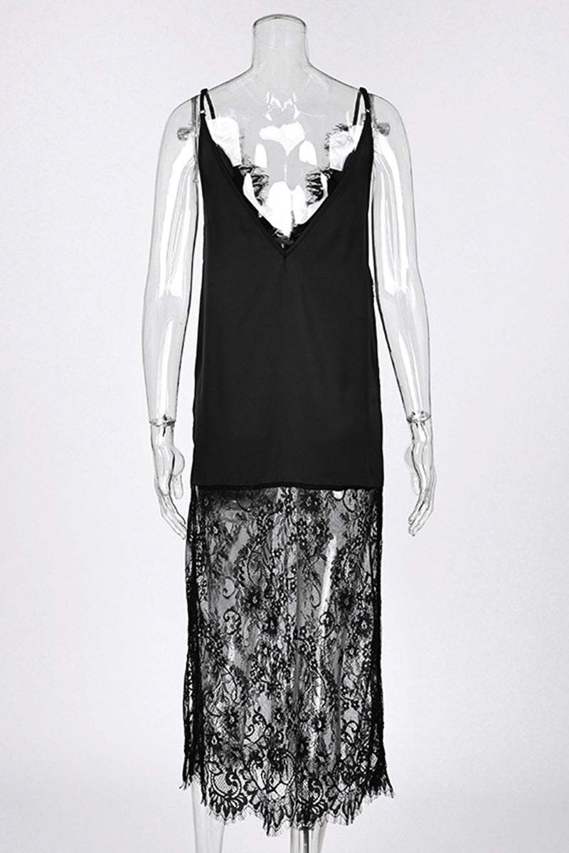 Sleeveless Lace V-Neck Casual Dress