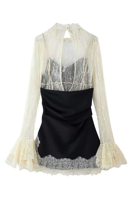 Elegant Lace Trim Mini Dress
