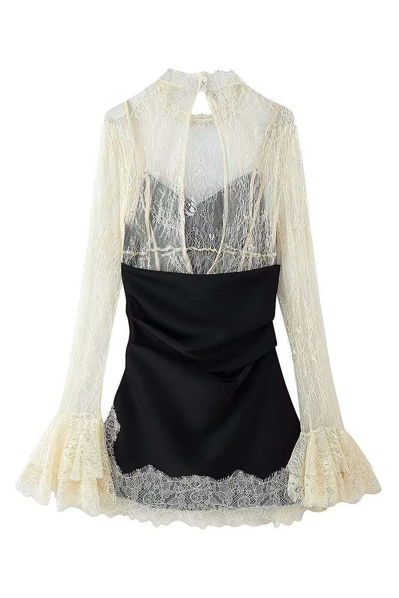 Elegant Lace Trim Mini Dress