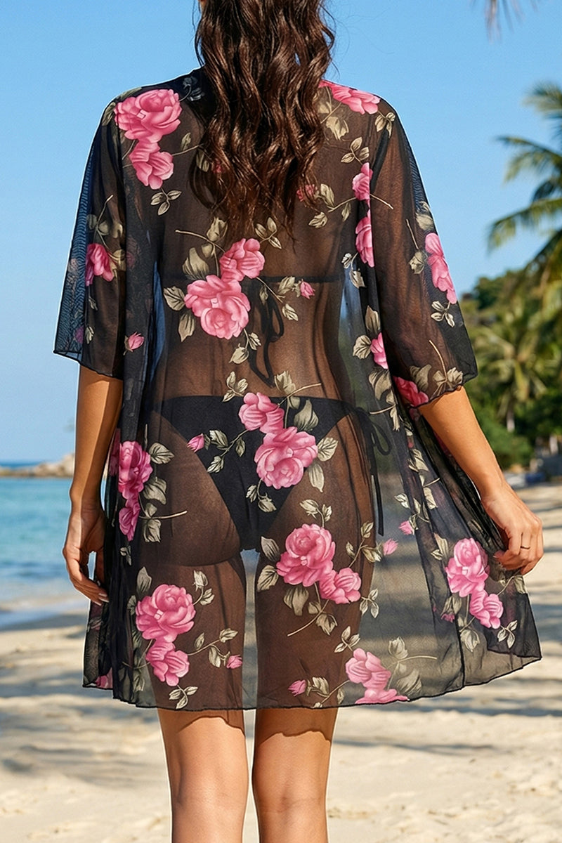 Floral Sheer Beach Cover-Up