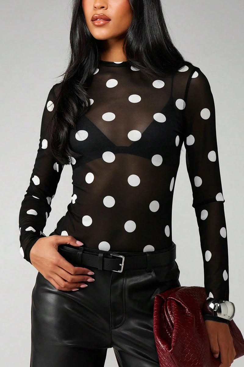 Polka Dot Sheer Long Sleeve Top