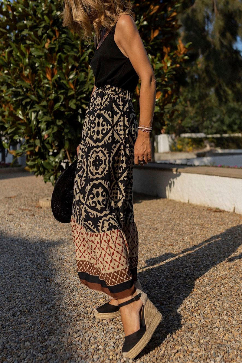 Printed High-Waist Midi Skirt