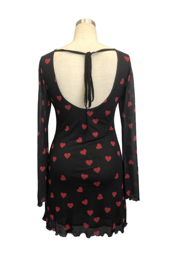 Heart Print Long Sleeve Bodycon Dress