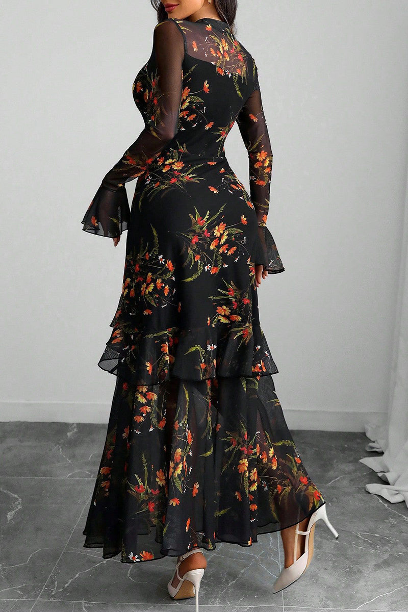 Floral Long Sleeve Layered Dress