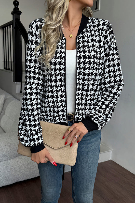 Houndstooth Pattern Zip Jacket