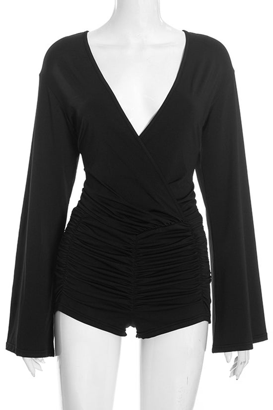 Elegant Long Sleeve Ruched Romper