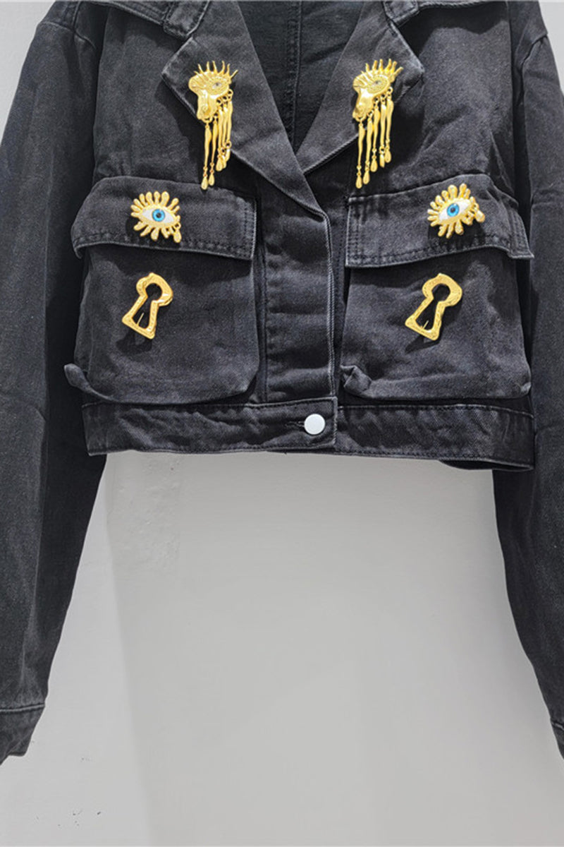 Embellished Cropped Denim Jacket