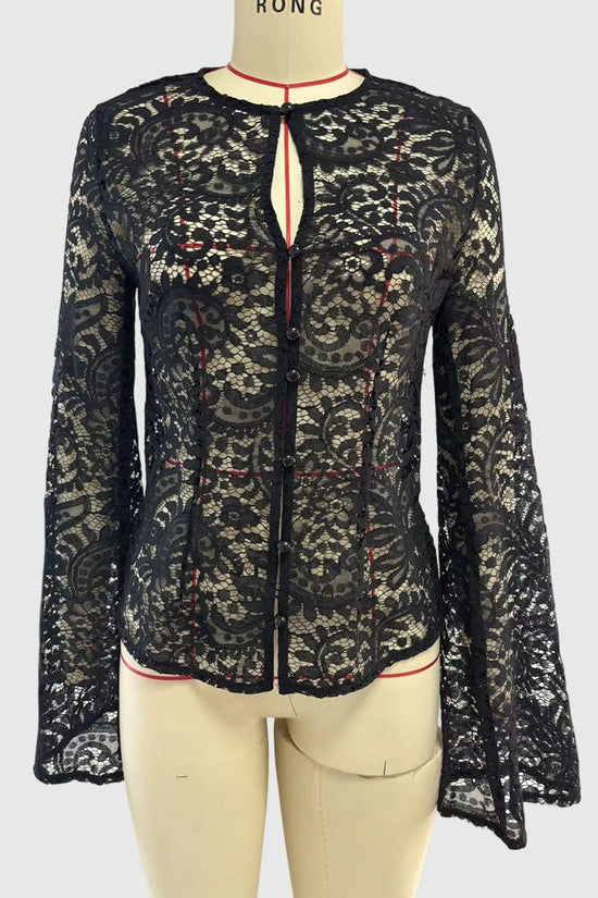 Elegant Lace Button-Up Blouse