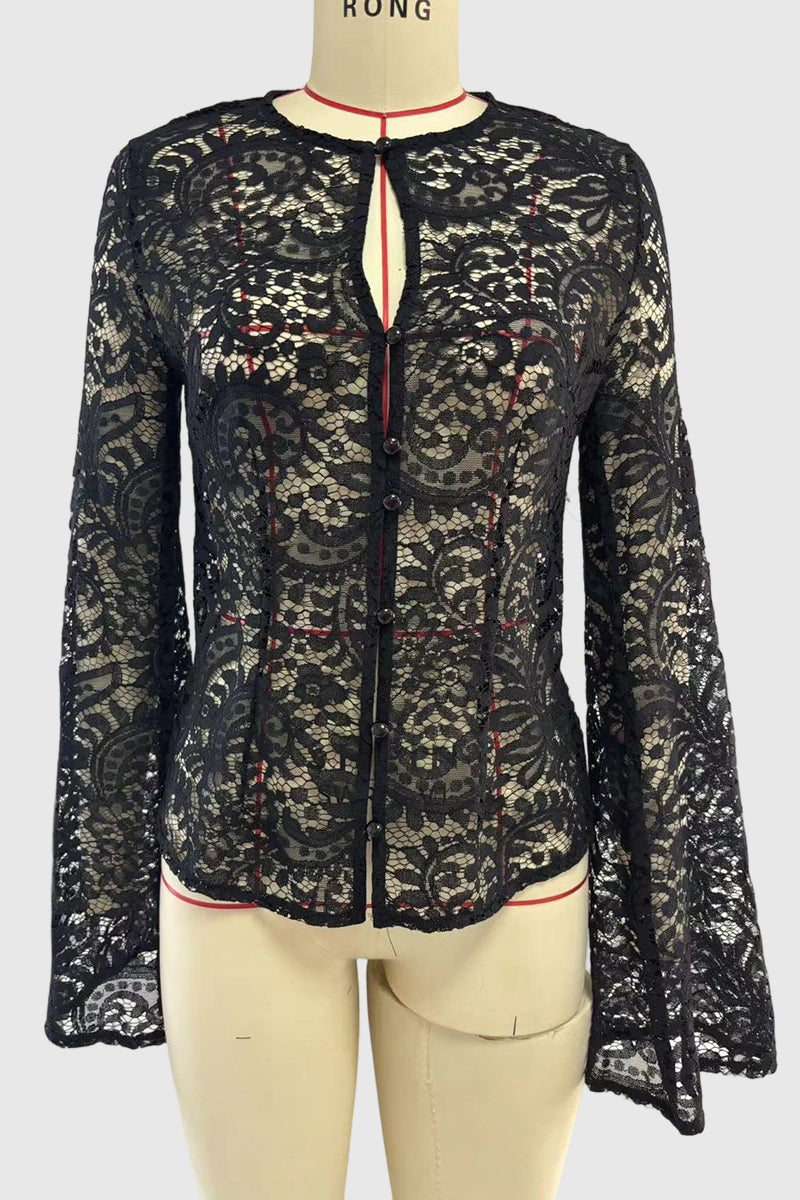Elegant Lace Button-Up Blouse