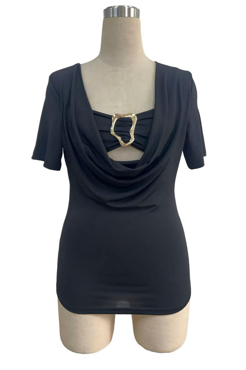 Draped Cutout Short Sleeve T-Shirt