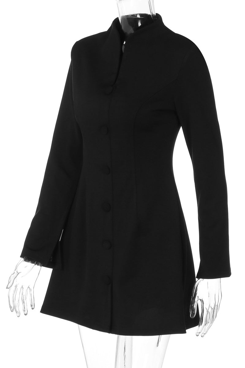 Elegant Long Sleeve Buttoned Mini Dress