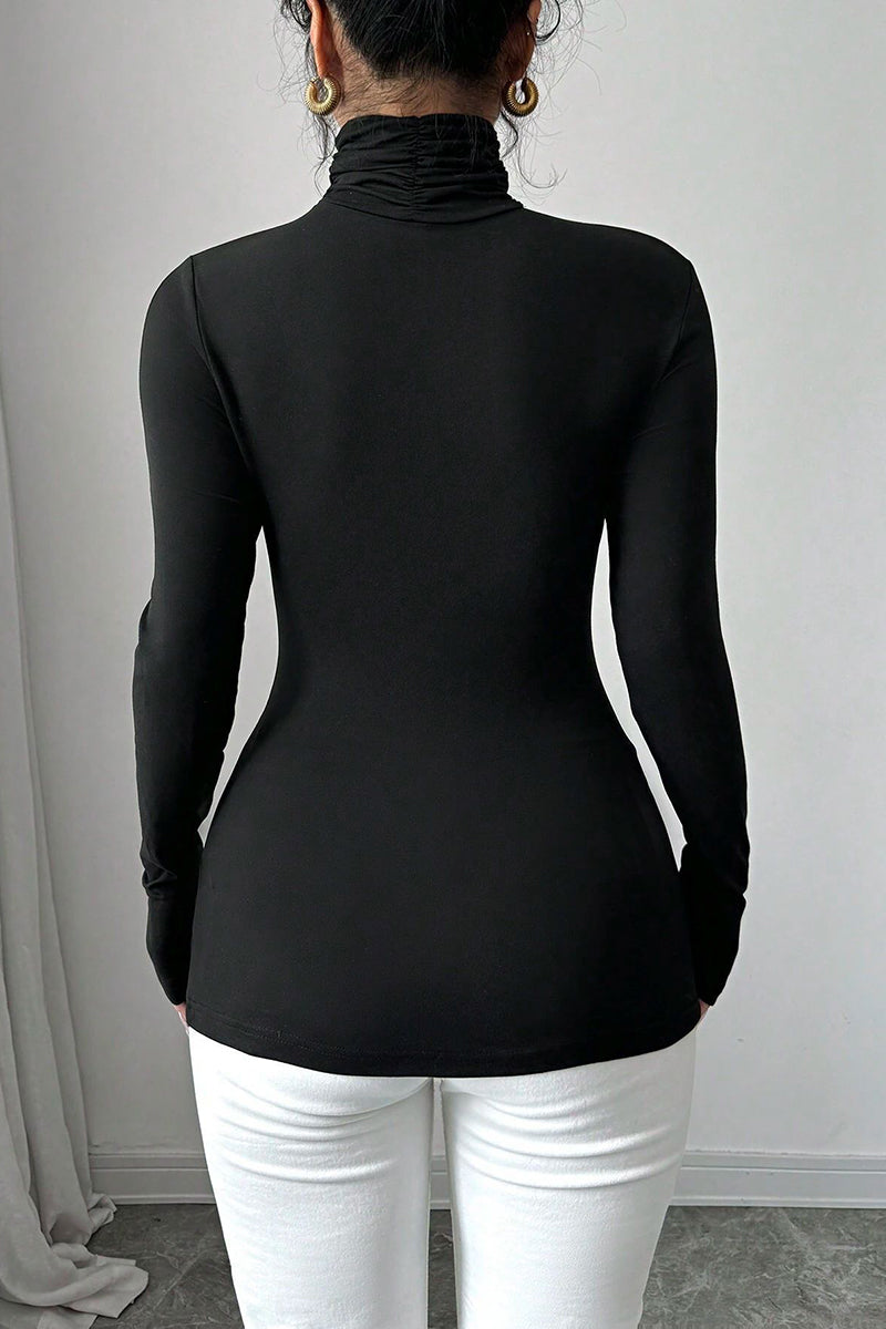 Floral Appliqué Turtleneck Long Sleeve Top