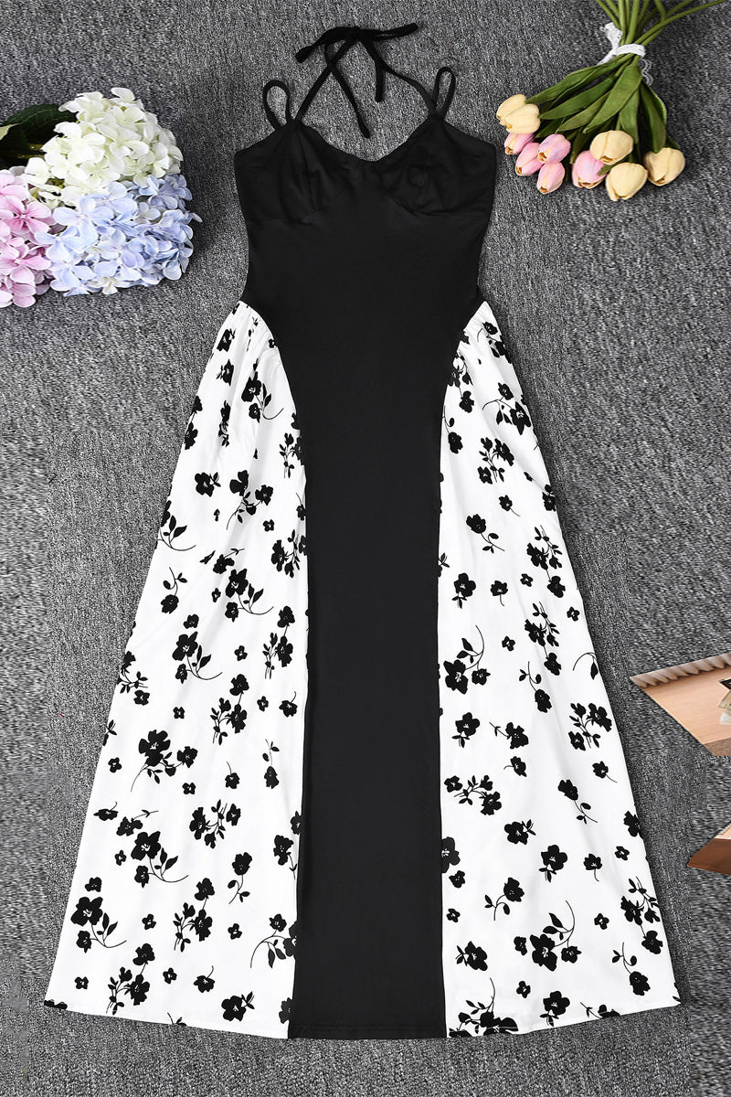 Floral Accent Black Maxi Dress