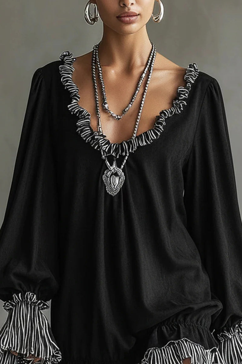 Ruffled Long-Sleeve Casual  Dress