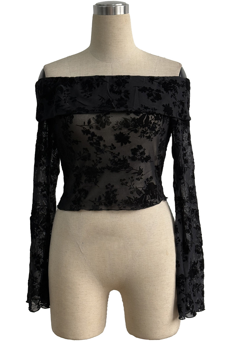Off-Shoulder Floral Mesh Top